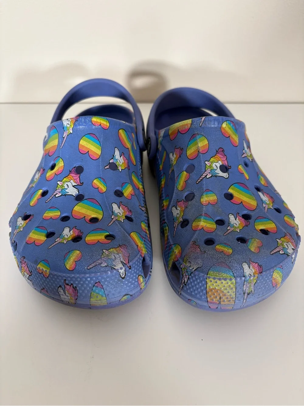 CROCS Kids Purple Clog with Rainbow Hearts & Unicorns